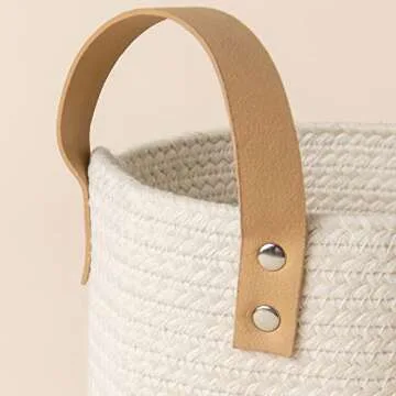 LA JOLIE MUSE Wall Hanging Storage Baskets Set of 2 - Small Cotton Rope Handle Nursery Hanging Storage Organizer, Hanging Rope Basket with Planters