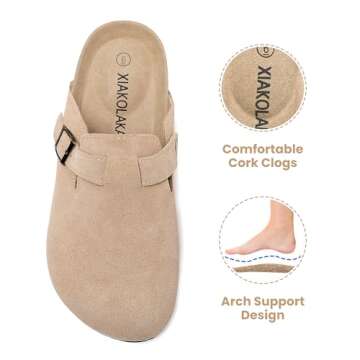 Xiakolaka Women's Suede Clogs Adjustable Buckle Slip on Footbed Home Clog Slippers Apricot Size 7