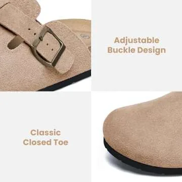 Xiakolaka Women's Suede Clogs Adjustable Buckle Slip on Footbed Home Clog Slippers Apricot Size 7