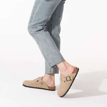 Xiakolaka Women's Suede Clogs Adjustable Buckle Slip on Footbed Home Clog Slippers Apricot Size 7