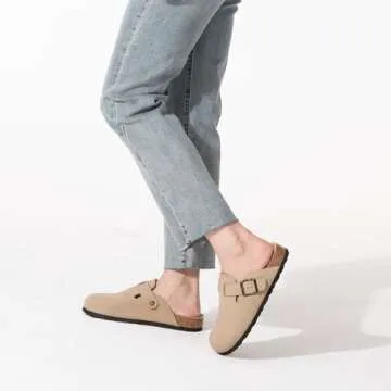 Xiakolaka Women's Suede Clogs Adjustable Buckle Slip on Footbed Home Clog Slippers Apricot Size 7