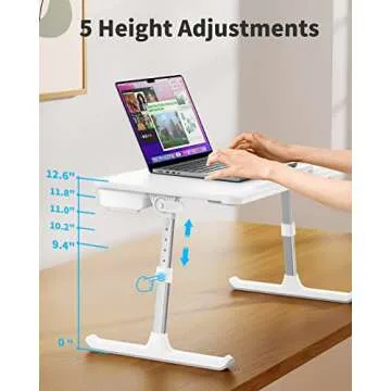 Adjustable Portable Laptop Bed Table with Storage Drawer