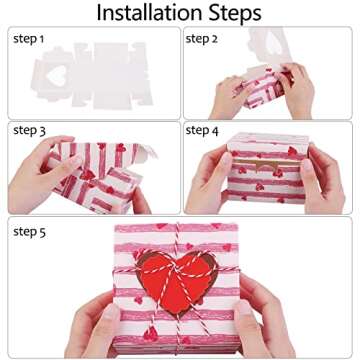 Fovths 24 Pack Valentines Day Bakery Cookie Boxes 4.5 x 4.5 x 2.5 Inch Cupcake Treat Boxes with Window Hearts Goody Candy Box with Tags and Rope for Valentines Party Favors