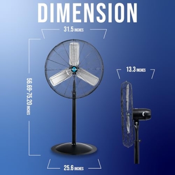 Tornado 30 Inch High Velocity Stationary Non-Oscillating Metal Pedestal Fan Commercial, Industrial Use 3 Speed 8850 CFM 10 FT Cord UL Safety Listed, Black