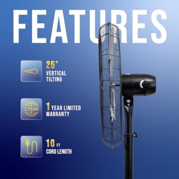 Tornado 30 Inch High Velocity Stationary Non-Oscillating Metal Pedestal Fan Commercial, Industrial Use 3 Speed 8850 CFM 10 FT Cord UL Safety Listed, Black