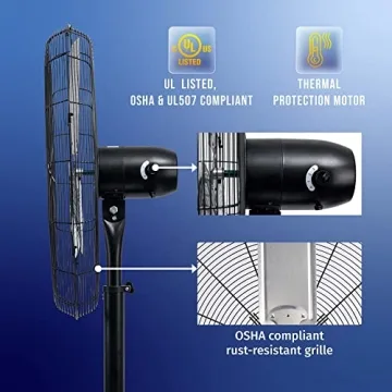 Tornado 30 Inch High Velocity Stationary Non-Oscillating Metal Pedestal Fan Commercial, Industrial Use 3 Speed 8850 CFM 10 FT Cord UL Safety Listed, Black