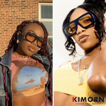 kimorn Sunglasses Womens Men Trendy Retro Sun Glasses Oversize Square Frame Shades K1571 (Dark Blue+Yellow Lens)