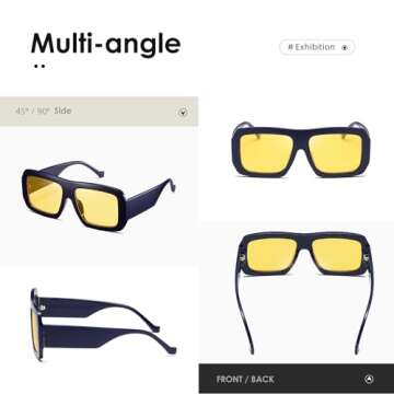 kimorn Sunglasses Womens Men Trendy Retro Sun Glasses Oversize Square Frame Shades K1571 (Dark Blue+Yellow Lens)