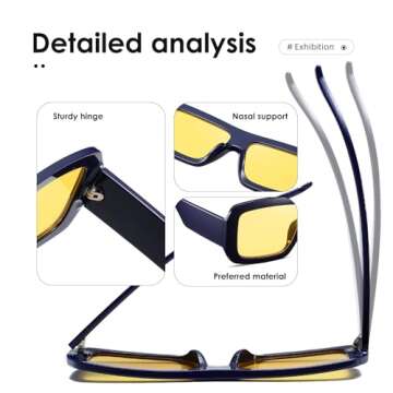 kimorn Sunglasses Womens Men Trendy Retro Sun Glasses Oversize Square Frame Shades K1571 (Dark Blue+Yellow Lens)