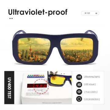 kimorn Sunglasses Womens Men Trendy Retro Sun Glasses Oversize Square Frame Shades K1571 (Dark Blue+Yellow Lens)