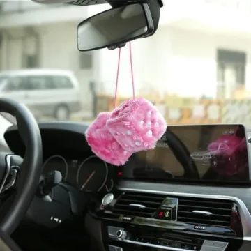 YGMONER Pink Fuzzy Dice for Cars - Retro Plush Decor