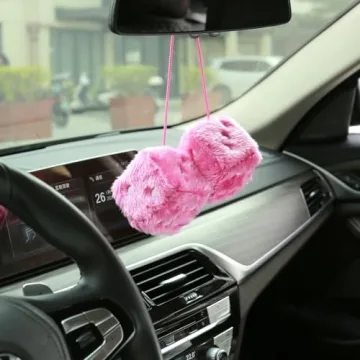 YGMONER Pink Fuzzy Dice for Cars - Retro Plush Decor