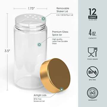 Durable Tafts ROUND Glass Spice Jars Set - 12 Pcs