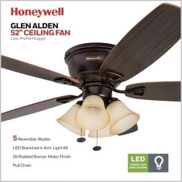 Honeywell Ceiling Fans Glen Alden - 52 Inch LED Flush Mount with Light