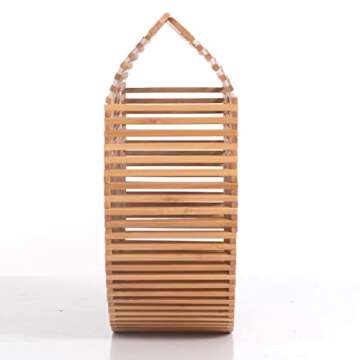 RULER TRUTH Women's Bamboo Handbag by Handmade Straw Bag,Tote Bamboo Purse Natural Basket Bag for Summer Beach (Original, L)