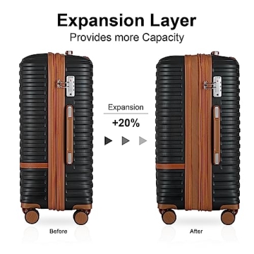 Joyway Carry On Luggage 20 Inch Expandable Suitcase with Spinner Wheel, 4 Piece Hard Shell Luggage Set with TSA Lock(Black brown)