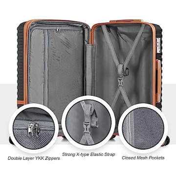 Joyway Carry On Luggage 20 Inch Expandable Suitcase with Spinner Wheel, 4 Piece Hard Shell Luggage Set with TSA Lock(Black brown)