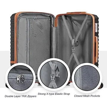 Joyway Carry On Luggage 20 Inch Expandable Suitcase with Spinner Wheel, 4 Piece Hard Shell Luggage Set with TSA Lock(Black brown)