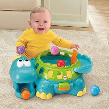 Fisher-Price Baby Crawling Toy, Poppity Pop Musical Dino, Ball Popper Dinosaur with Music & Sounds for Infants Ages 6+ Months