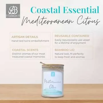 BB Candles Coastal Essentials Natural Soy Hand Poured Candle, Sea Lavender Scent, Fragrant Coastal C...