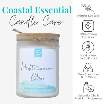 BB Candles Coastal Essentials Natural Soy Hand Poured Candle, Sea Lavender Scent, Fragrant Coastal Candle with Strong Scents, Artisan Candle, 12oz, 90+ Hours Burn Time