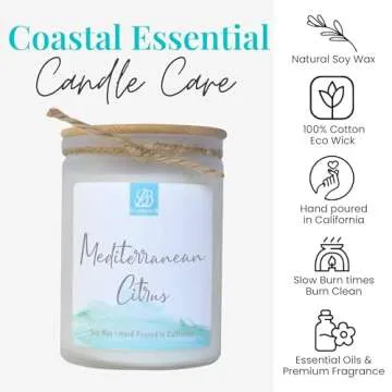 BB Candles Coastal Essentials Natural Soy Hand Poured Candle, Sea Lavender Scent, Fragrant Coastal Candle with Strong Scents, Artisan Candle, 12oz, 90+ Hours Burn Time