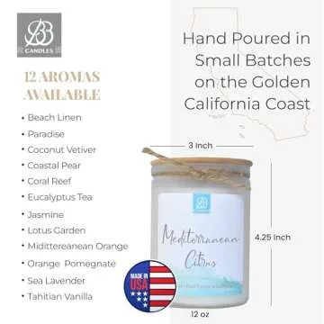 BB Candles Coastal Essentials Natural Soy Hand Poured Candle, Sea Lavender Scent, Fragrant Coastal Candle with Strong Scents, Artisan Candle, 12oz, 90+ Hours Burn Time