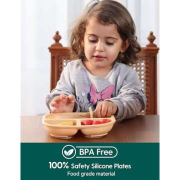 BABELIO Powerful Suction Plates - 3 Pack of Safe, Divided Silicone Plates for Toddlers