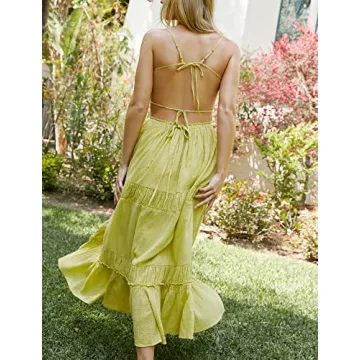 HeSaYep Sexy Backless Maxi Dress with Pockets for Women