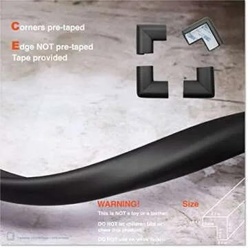 Roving Cove Edge Corner Protector Baby Proofing (Large 15ft Edge 4 Corners) - Hefty-Fit Heavy-Duty, Soft NBR Rubber Foam, Furniture Fireplace Safety Bumper Guard, 3M Adhesive, Onyx Black