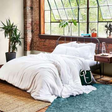 Buffy Eucalyptus Lyocell Duvet Cover & Corner Ties - Soft, Cool, Eco-Friendly (White, Full/Queen)