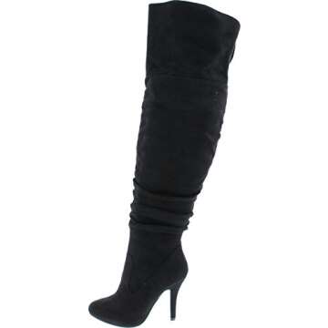 Forever Link Focus-33 36 Women's Fashion Stylish Pull On Over Knee High Sexy Boots,Black Suede,9