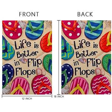 Flip Flops Summer Garden Flag, hogardeck Premuim Polyester Sun Beach Yard Flag, Vertical Double Sided Holiday Front Porch Decor, Outdoor Indoor Rustic Decorations for Farmhouse, 12.5 x 18 inch