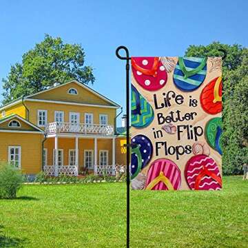 Flip Flops Summer Garden Flag, hogardeck Premuim Polyester Sun Beach Yard Flag, Vertical Double Sided Holiday Front Porch Decor, Outdoor Indoor Rustic Decorations for Farmhouse, 12.5 x 18 inch