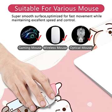 Pink Mouse Pad Cat XXL Kawaii Gaming Mouse Pad Animal Theme 35x15.7x0.12 inch Gift for Women,Pink De...