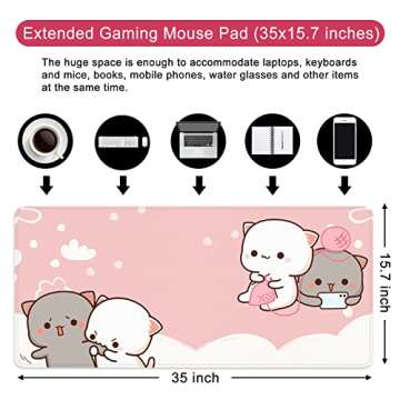 Pink Mouse Pad Cat XXL Kawaii Gaming Mouse Pad Animal Theme 35x15.7x0.12 inch Gift for Women,Pink Desk Accessories with Personalized Design for Laptop, Computer PC (Pink Cat -2)