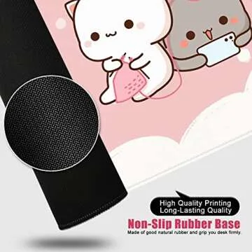 Pink Kawaii Gaming Mouse Pad with Cat Design XXL