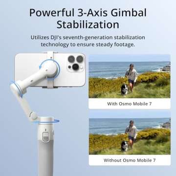 DJI Osmo Mobile 7 Gimbal Stabilizer for iPhone, Android, Built-in Tripod, Ultra-Light, Comfortable G...