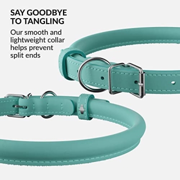 CollarDirect Rolled Leather Dog Collar - Soft Padded Round Puppy Collar in Mint Green