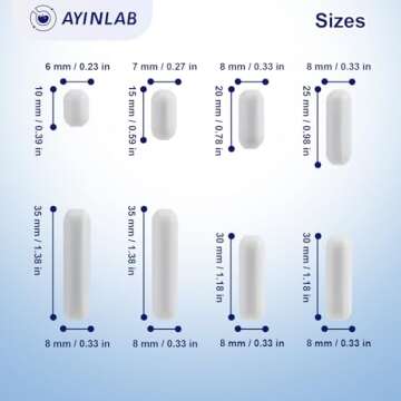 AyinLab PTFE Magnetic Stir Bar, Magnetic Stirring Rod, 8pcs Magnetic Stir Bar Set, 10mm/15mm/20mm/25...