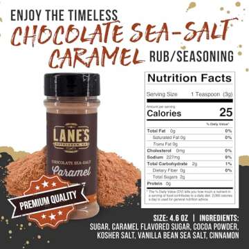 Lane's Chocolate Sea-Salt Caramel Seasoning, All-Natural Sea Salt Caramel Chocolate Seasoning for Cake, Hot Beverages & Popcorn Flavoring Seasoning, No MSG, No Preservatives, Gluten-Free, 4.6 Oz