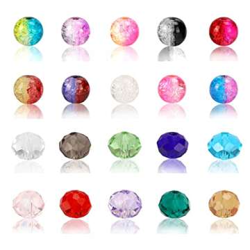 QUEFE 400pcs 8mm Glass Beads for Jewelry Making Bracelets Including 200pcs Faceted Crystal Crackle L...