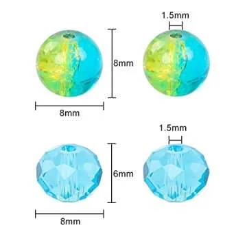 QUEFE 400pcs 8mm Glass Beads for Jewelry Making Bracelets Including 200pcs Faceted Crystal Crackle Lampwork Glass Round Beads Assorted Colors(2 Box)