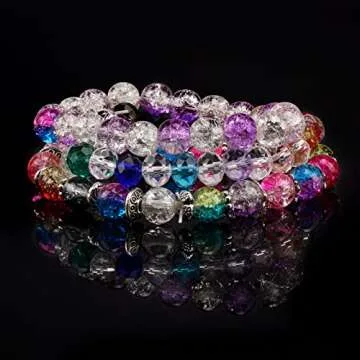 QUEFE 400pcs 8mm Glass Beads for Jewelry Making Bracelets Including 200pcs Faceted Crystal Crackle Lampwork Glass Round Beads Assorted Colors(2 Box)