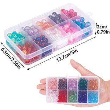 QUEFE 400pcs 8mm Glass Beads for Jewelry Making Bracelets Including 200pcs Faceted Crystal Crackle Lampwork Glass Round Beads Assorted Colors(2 Box)