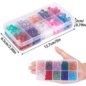QUEFE 400pcs 8mm Glass Beads for Jewelry Making Bracelets Including 200pcs Faceted Crystal Crackle Lampwork Glass Round Beads Assorted Colors(2 Box)