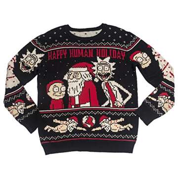 Ripple Junction Rick and Morty Adult Christmas Sweater Happy Human Holiday Novelty Sweater for Men a...
