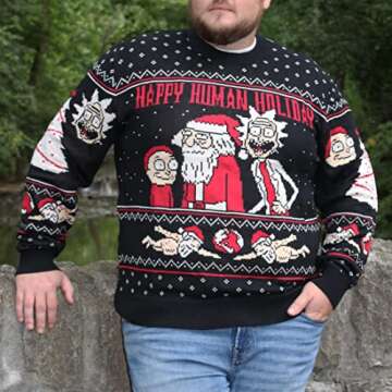 Ripple Junction Rick and Morty Adult Christmas Sweater Happy Human Holiday Novelty Sweater for Men and Women 3X-Large
