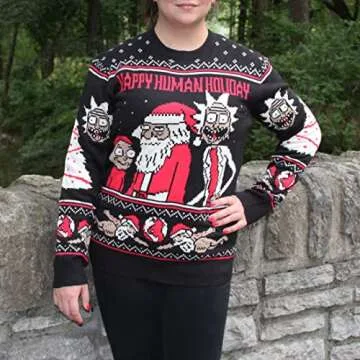 Ripple Junction Rick and Morty Adult Christmas Sweater Happy Human Holiday Novelty Sweater for Men and Women 3X-Large