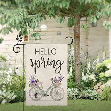 Hello Spring Floral Bike Garden Flag for Outdoor Decor
